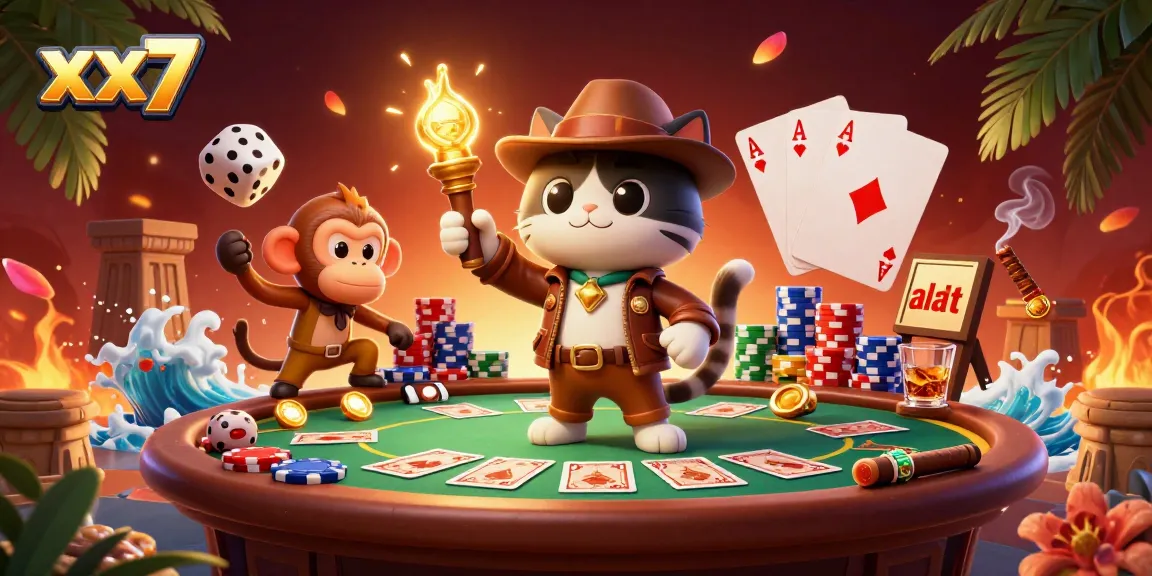 Engage with the thrill of xx7 casino adventures in a vibrant 3D illustration featuring an archaeologist cat.
