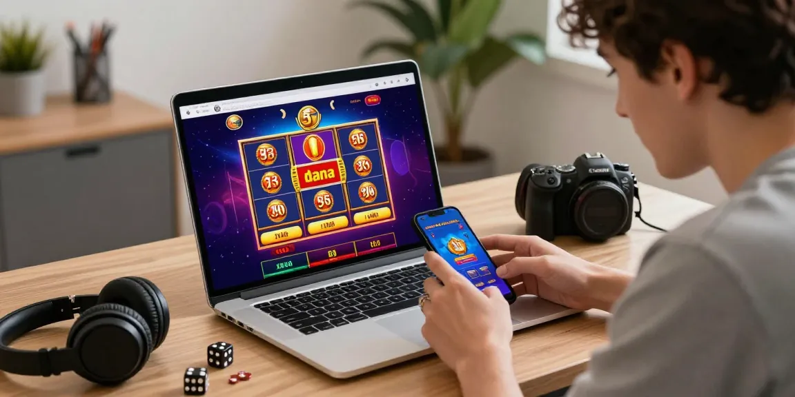 Engaging online gambling experience with slot dana on digital device, showcasing user interaction in a modern home setting.