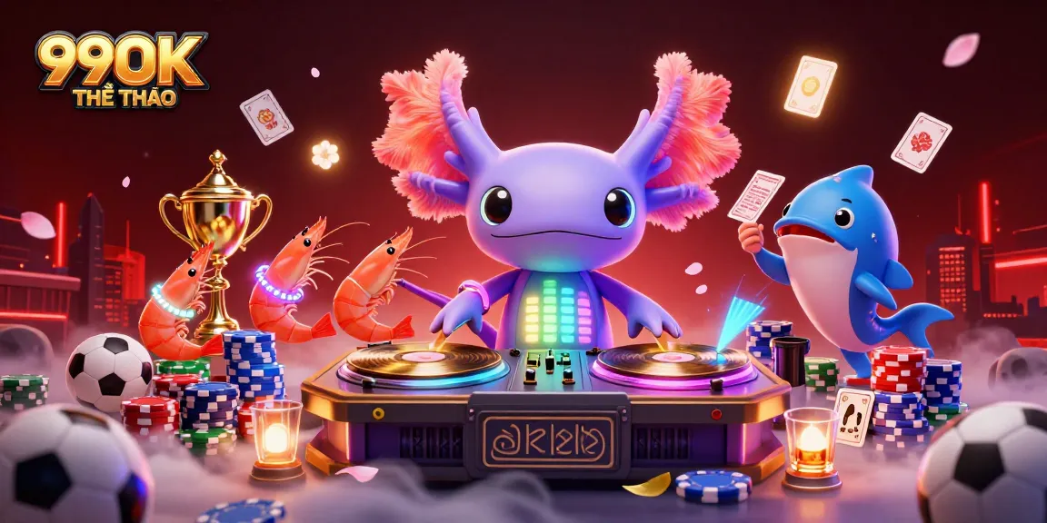 Experience the excitement of 99OK THỂ THAO sports betting with dynamic axolotl DJ and vibrant atmosphere.