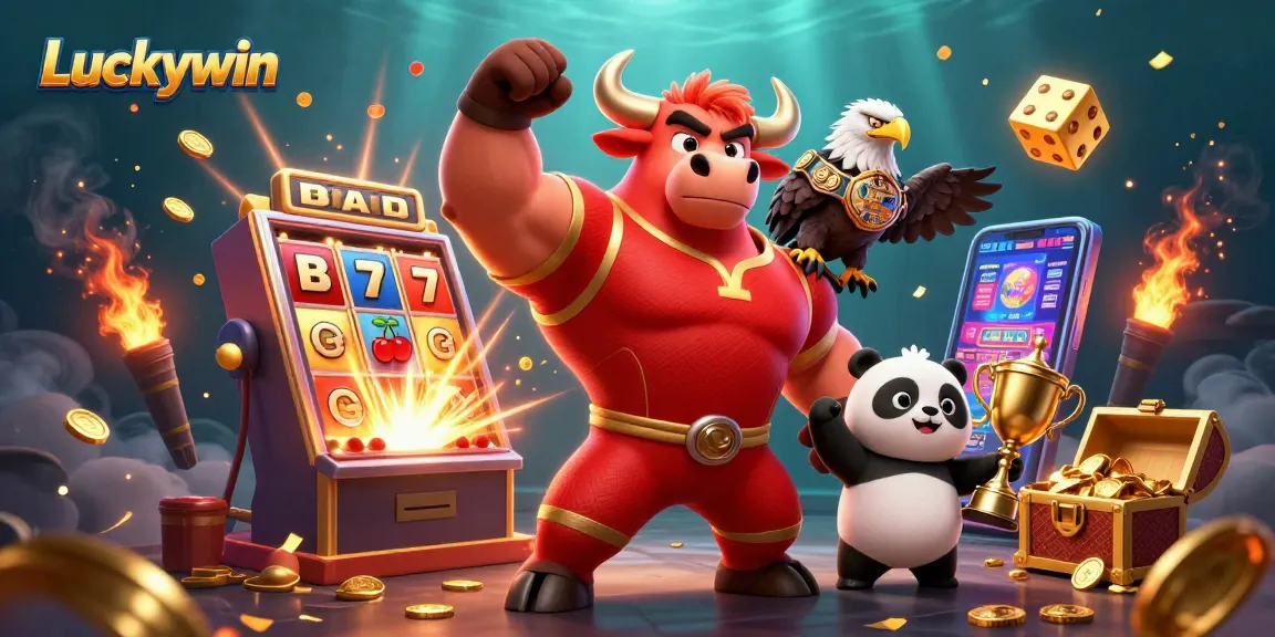 Experience the excitement of Luckywin with a winning bull mascot and jackpot animations.