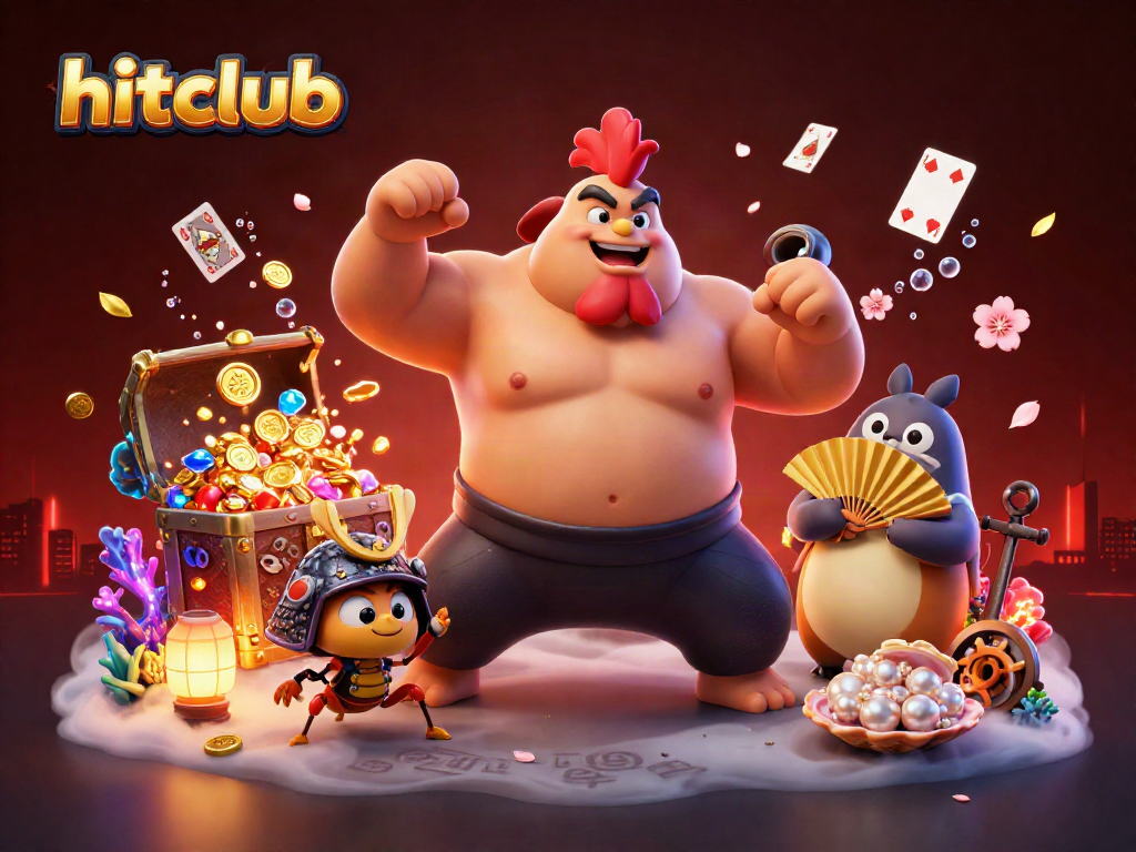 Engage in hitclub's casino world with dynamic characters and exciting treasures amidst vibrant visuals.