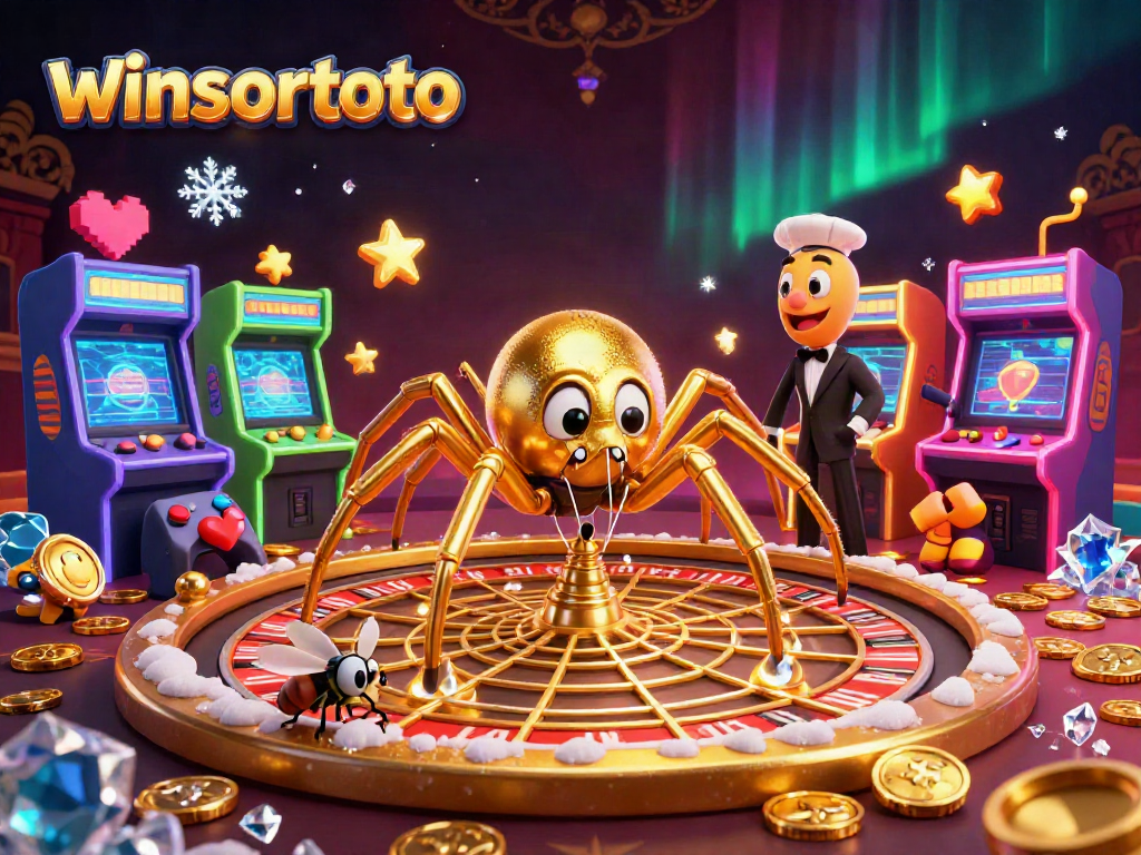 Menang di winsortoto dengan ilustrasi kasino digital yang penuh warna dan elemen menarik.