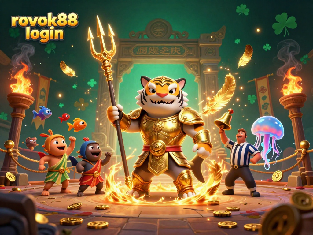 Engage with the thrilling atmosphere of rokok88 login featuring a shark in gladiator armor.