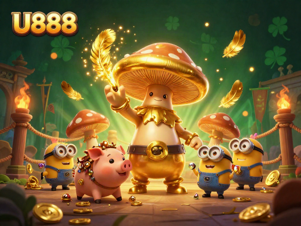 Win big with U888 in a vibrant 3D casino scene featuring magical characters and treasures!