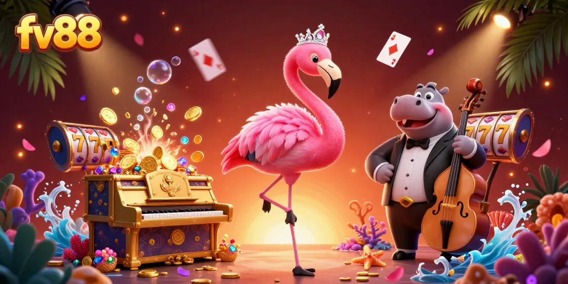 Engage with fv88's exciting casino scene featuring vibrant characters and dynamic gaming elements.