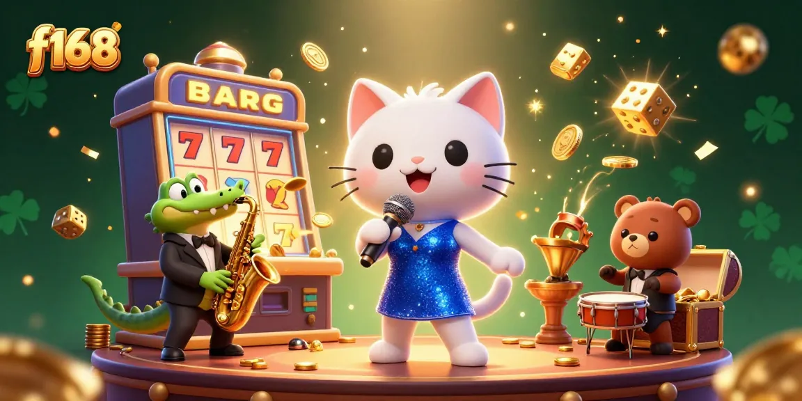 Experience the excitement of f168's vibrant casino scene with cartoon characters and jackpot thrills!