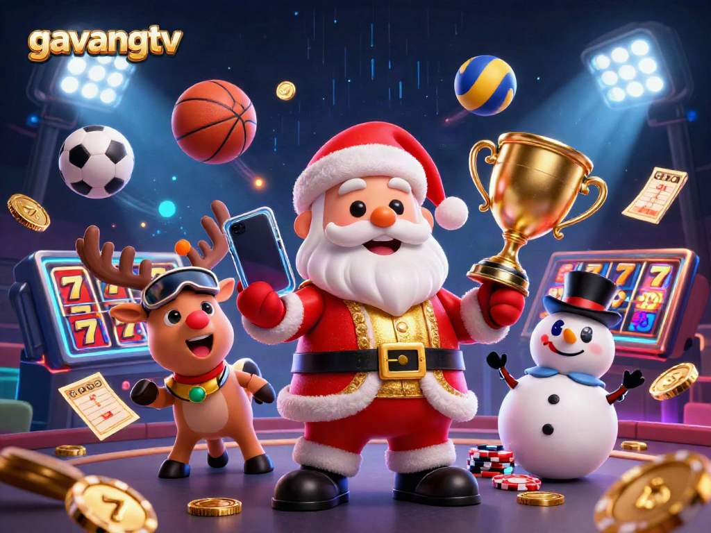 Witness the joyful celebration at gavangtv with Santa and friends enjoying casino fun!