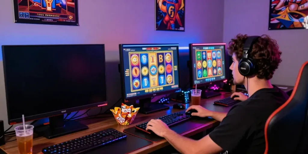 Exciting gaming atmosphere featuring a player engaged in raja slot online.