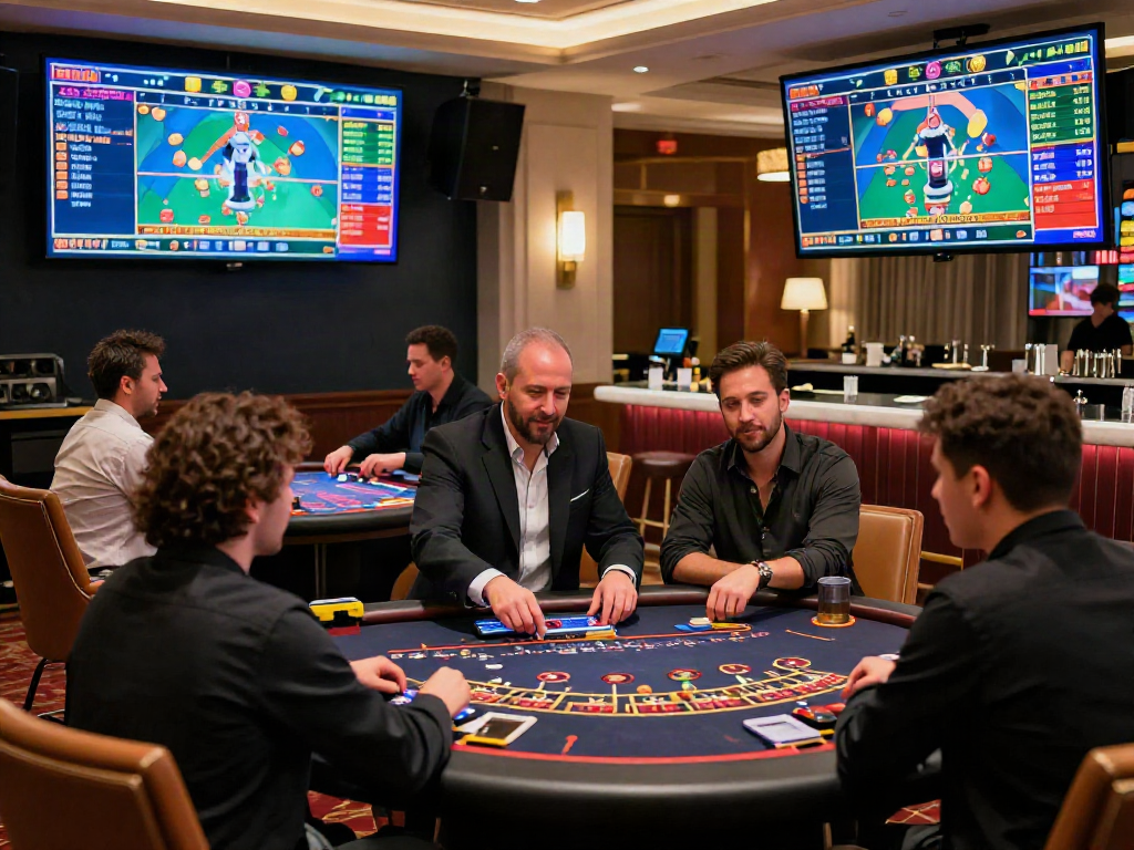 Live casino online gaming scene with players and professional dealers, showcasing excitement and engagement