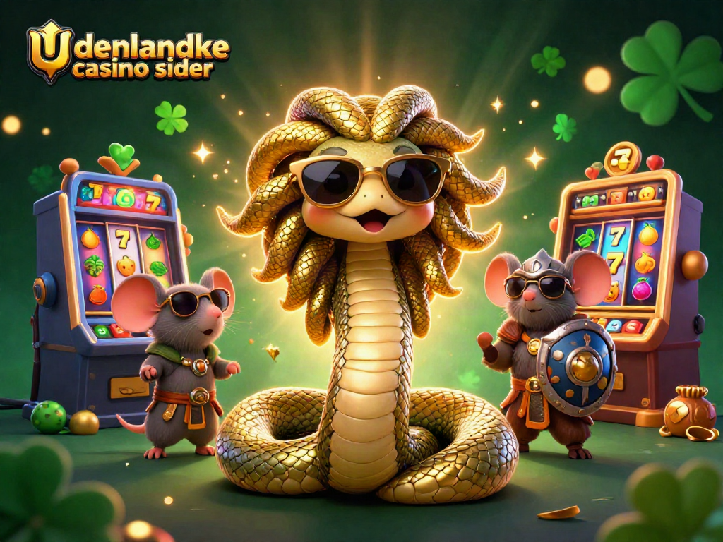 Experience the thrill of udenlandske casino sider through a fun 3D illustration with mythical characters and vibrant slot games.