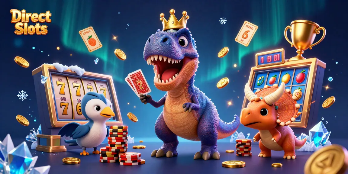 Spin to win at Direct Web Slots with a T-Rex dealer, pterodactyl assistant, and triceratops chip stacker.