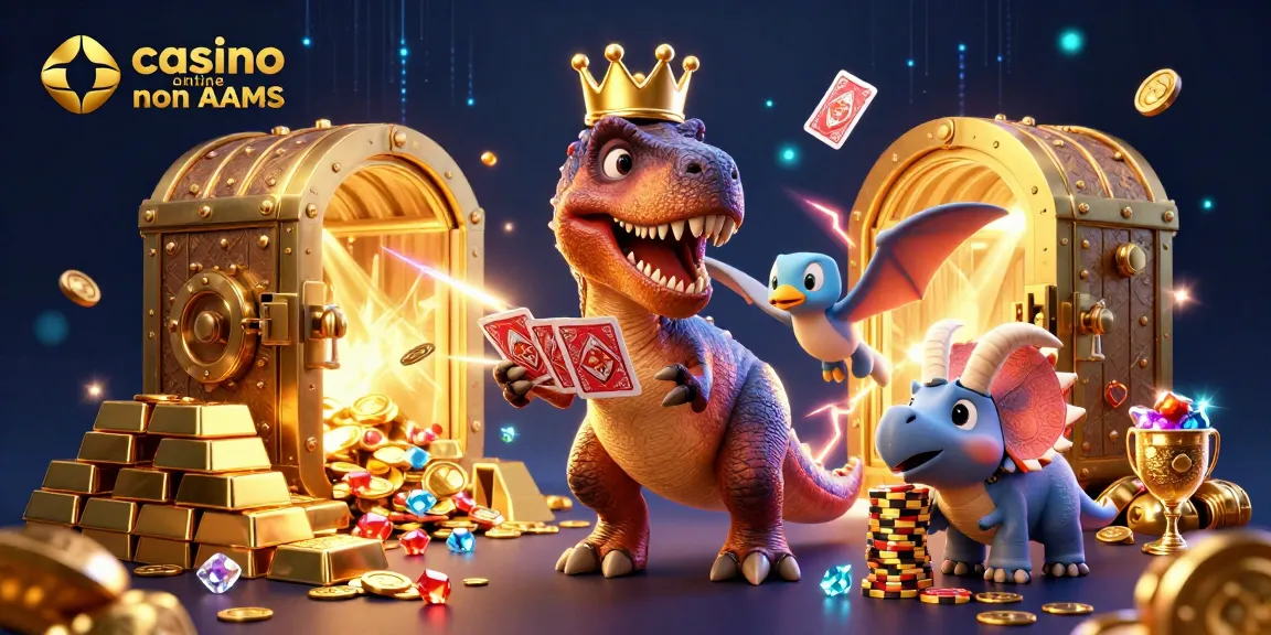 Scopri il divertimento nei casino online non AAMS con una vivace illustrazione 3D di giochi e vincite.