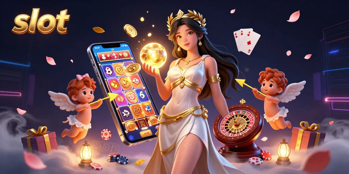 Experience thrilling slot action with this vibrant illustration showcasing slots, golden coins, and captivating characters.