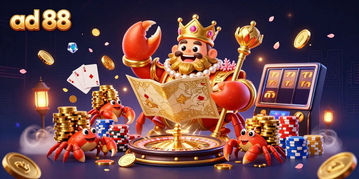 Join the excitement at ad 88 with dynamic casino visuals, featuring a golden crab emperor and rich game elements.