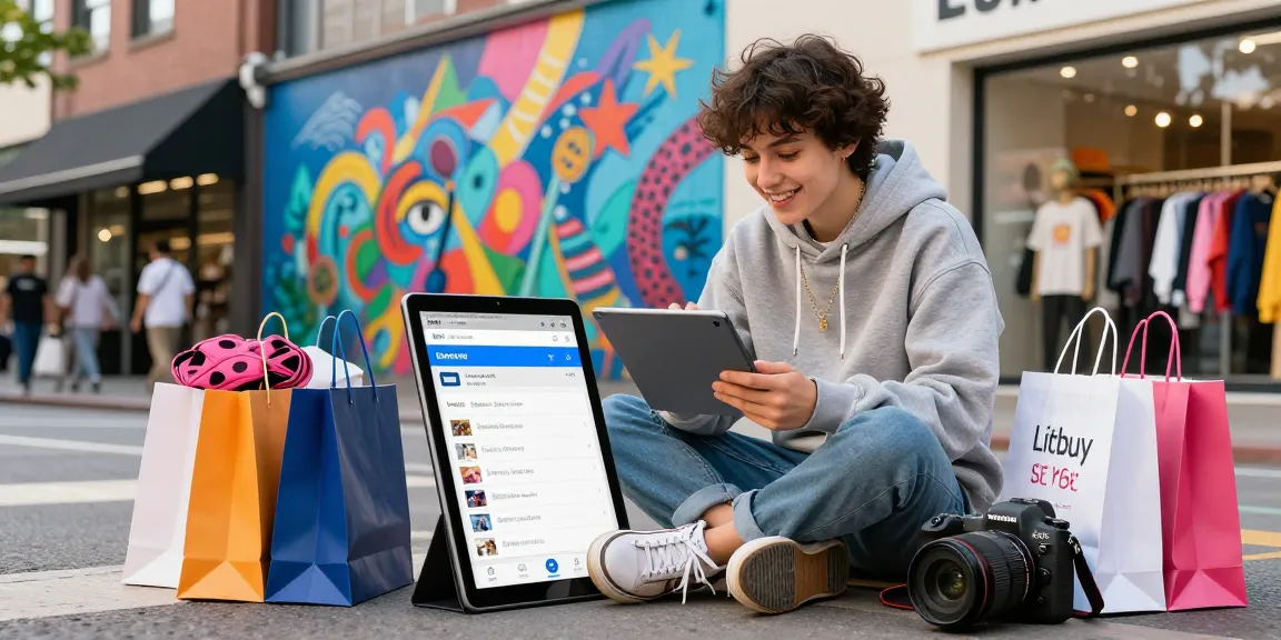 Exploring the Litbuy spreadsheet while shopping trendy fashion items in an urban setting.