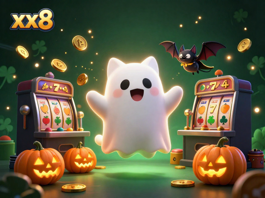Experience the thrilling xx8 casino scene with a ghost cat and spooky elements!