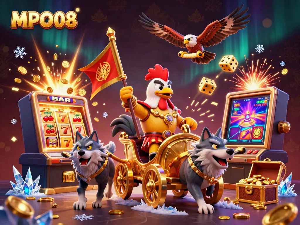MPO08 guides slot players through an exciting gaming adventure with vibrant symbols and detailed characters.