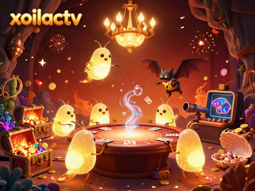 Experience the excitement of xoilactv with glowworms illuminating a vibrant cave casino.