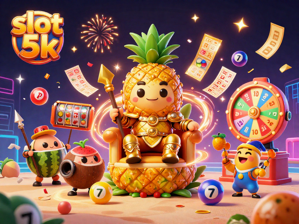 Experience thrilling wins with slot 5k amidst golden tickets and lively gaming elements.