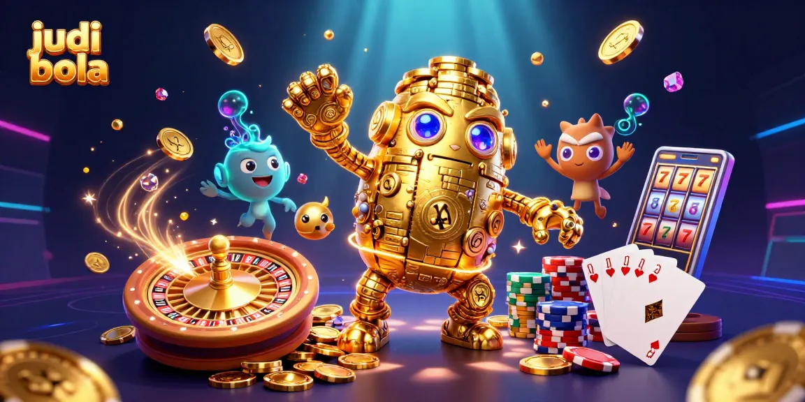 Experience thrilling judi bola action with a golden golem, sparkling gems, and dynamic casino elements.