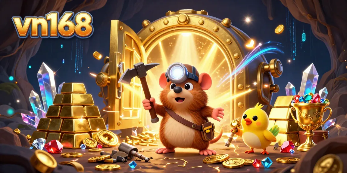 Experience epic wins at vn168 as a treasure hunter navigates a vibrant casino realm filled with gems and gold.