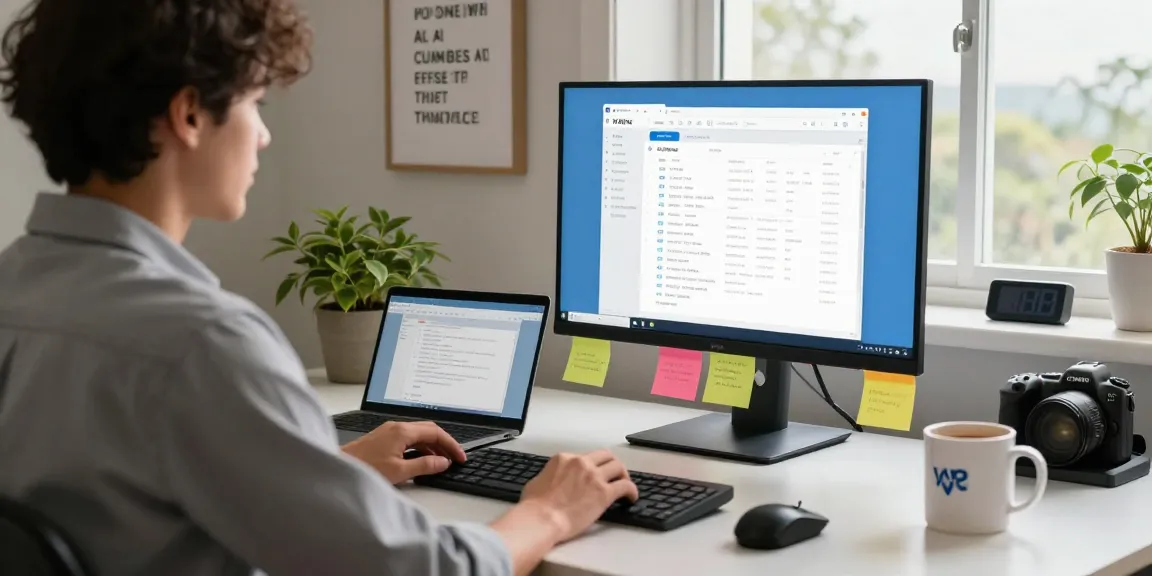 Download WPS Office in a modern home office setup with a user focused on productivity.