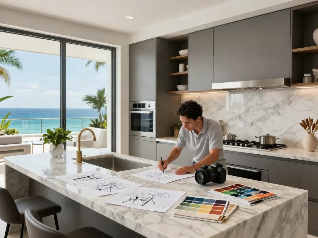 Bal Harbour remodeling project showcasing luxurious kitchen design and natural light.