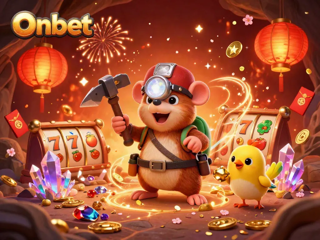 Spin and win at Onbet with this vibrant depiction of a treasure hunter mole in a dynamic casino scene.