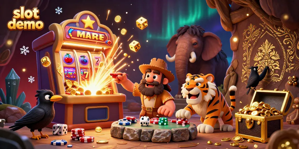 Slot demo penuh warna dari mesin slot yang meledak dengan koin dan simbol jackpot di kasino