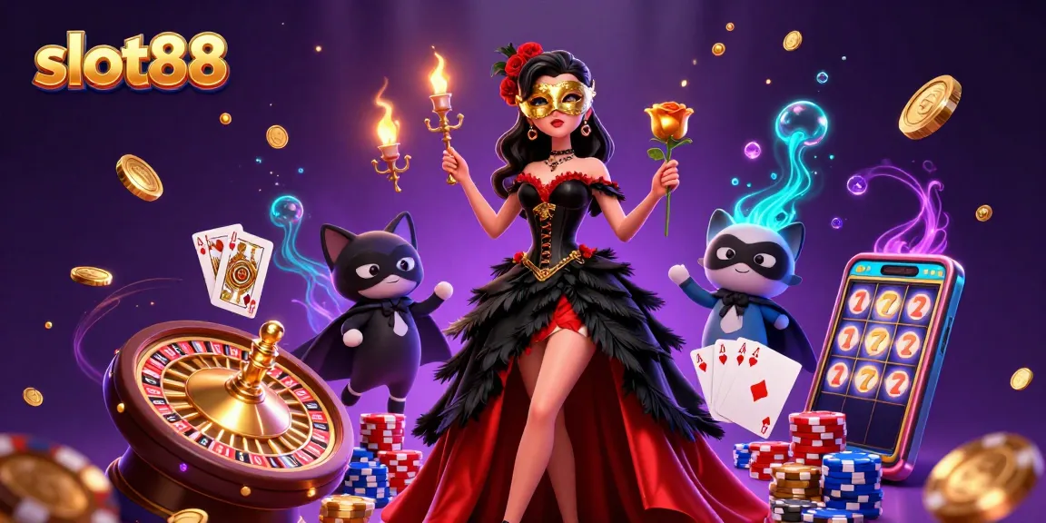 Experience thrilling wins with slot88 as golden coins and poker chips surround a glamorous scene.