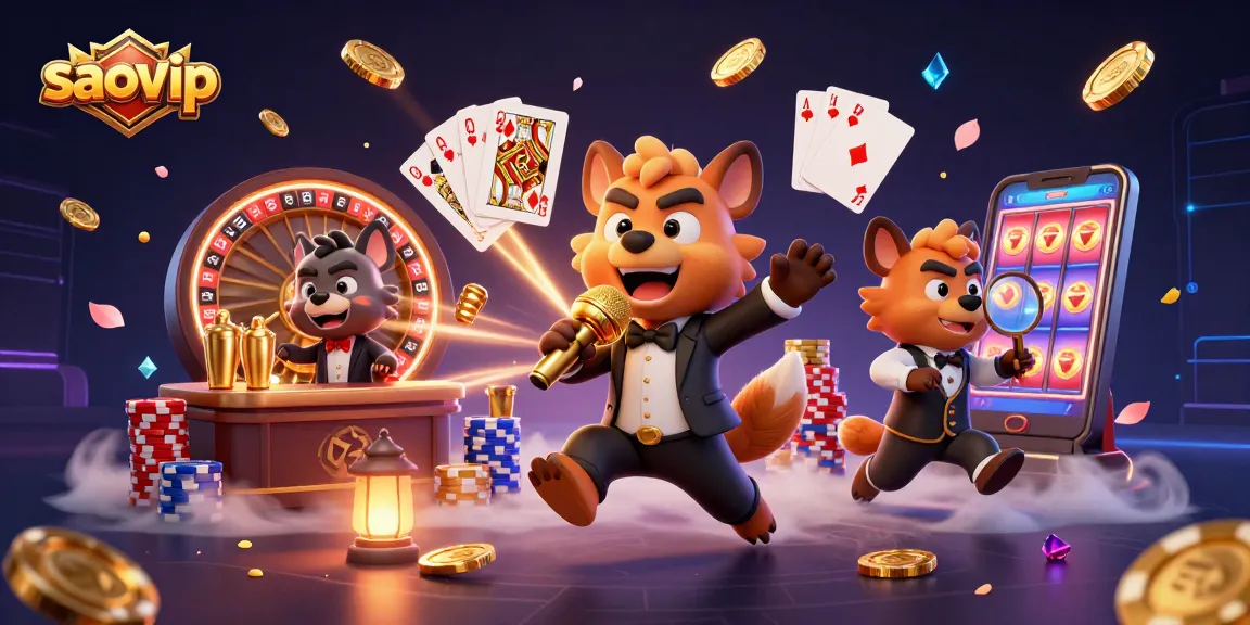 Win big at saovip while enjoying a vibrant casino scene featuring hyena characters.