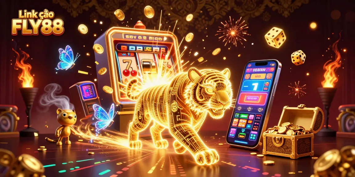 Experience the thrill with Link vào FLY88's vibrant 3D casino scene brimming with exciting game elements.