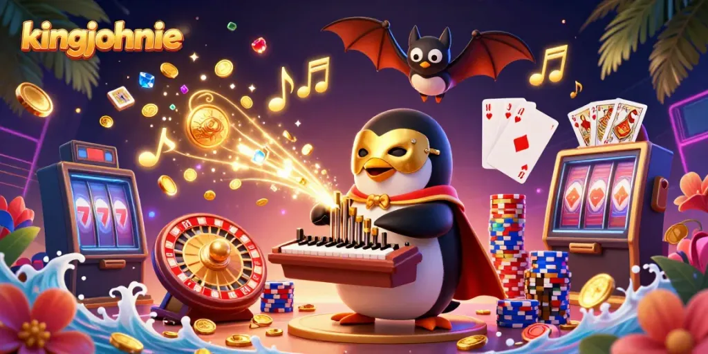 Experience the excitement at kingjohnnie Casino with vibrant 3D characters and casino elements in action.