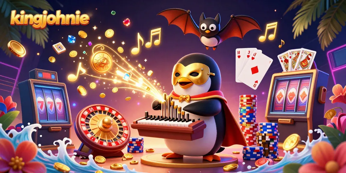 Experience the excitement at kingjohnnie Casino with vibrant 3D characters and casino elements in action.