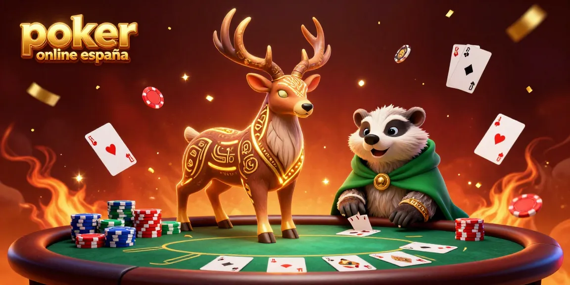 Juega al póker online España con esta increíble ilustración, destacando elementos de juego y magia