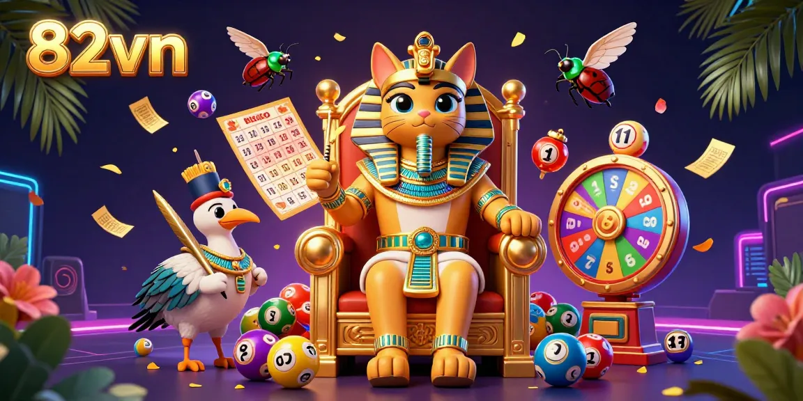 Engage with 82vn's vibrant casino experience, featuring a dynamic lottery scene filled with colorful elements.