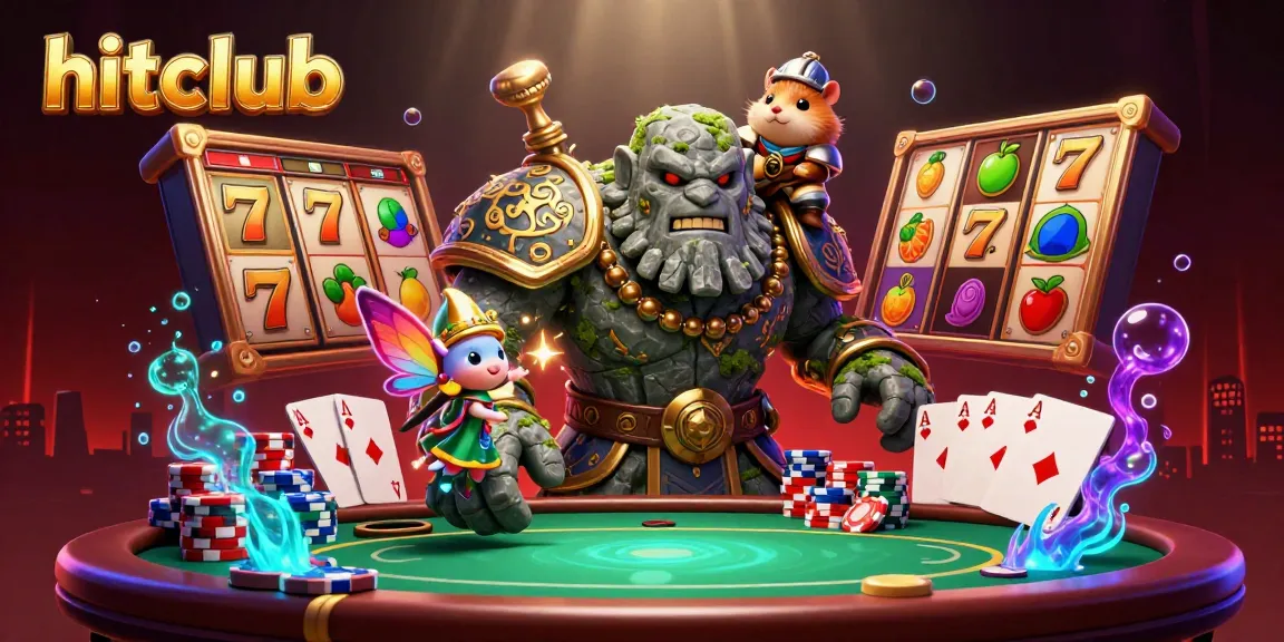 Experience the thrill of hitclub with vibrant slot reels and a magical golem guardian.