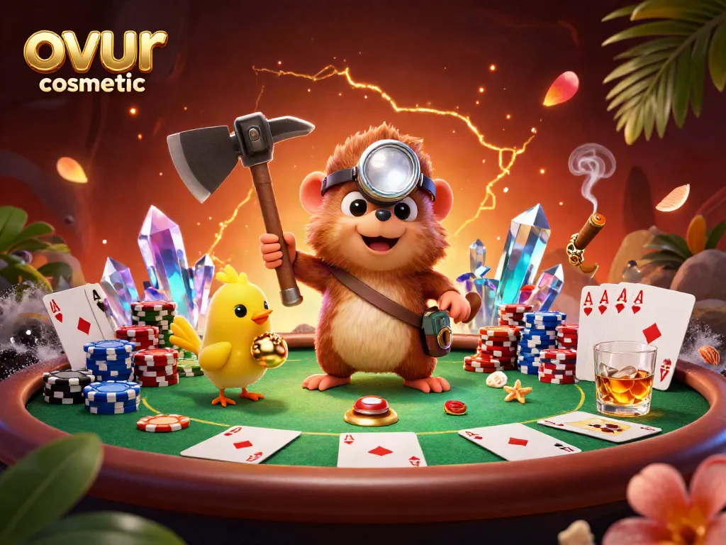 Engage with ovur cosmetic-themed gaming as a treasure hunter molds fortune amidst vibrant casino elements.