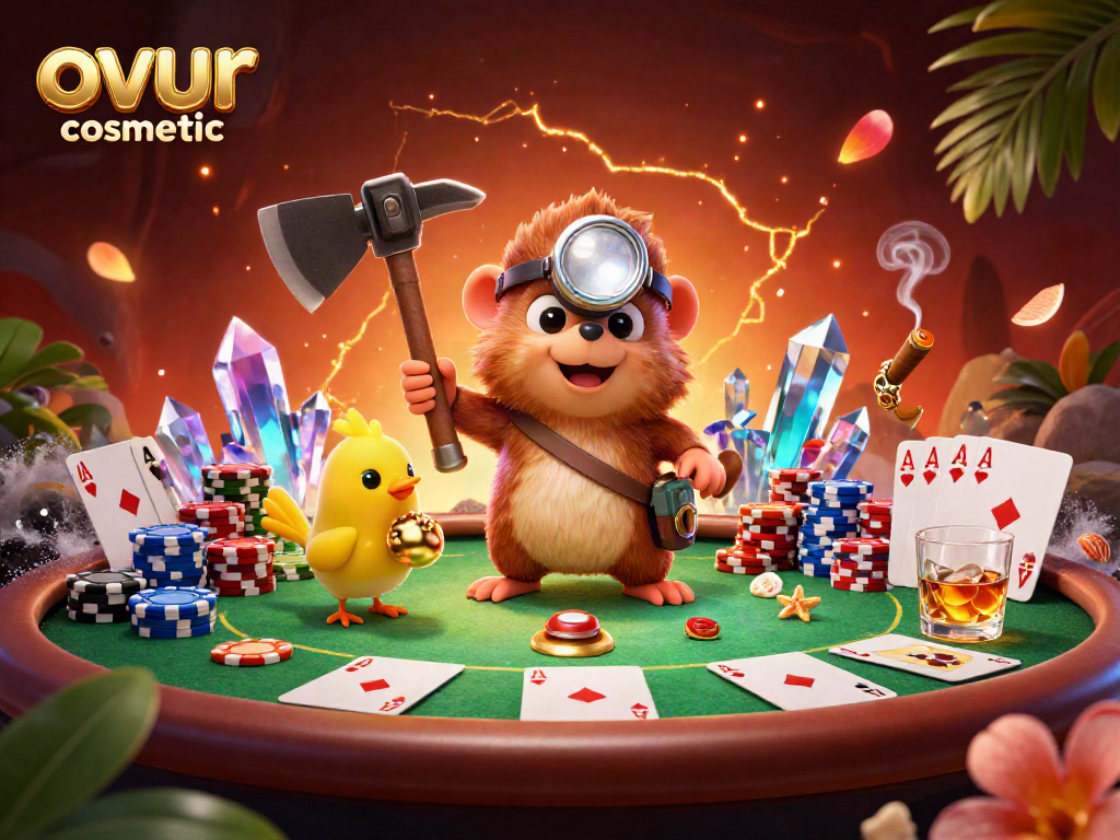 Engage with ovur cosmetic-themed gaming as a treasure hunter molds fortune amidst vibrant casino elements.