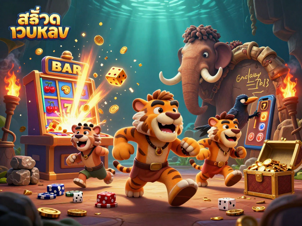 Experience the thrill of สล็อตเว็บตรง with exciting slot games and jackpot excitement in a colorful 3D scene.